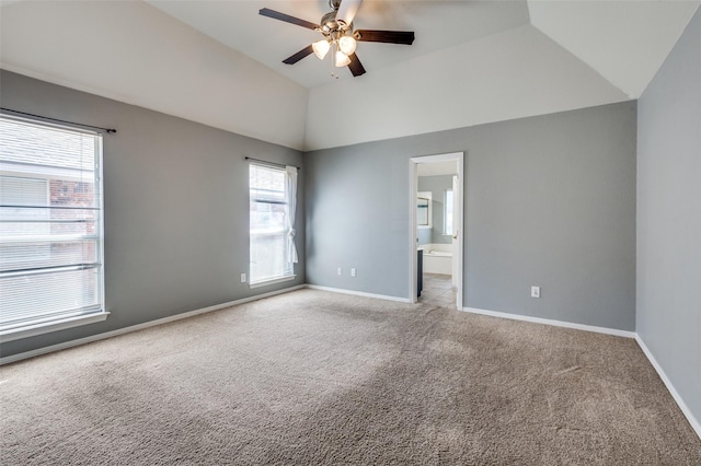 8304 Emerald Cir, North Richland Hills, TX 76180 - empty room with carpet flooring, vaulted ceiling, ceiling fan, and baseboards