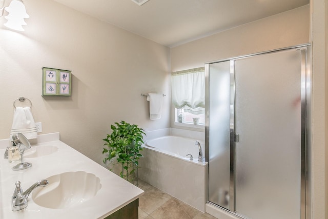 1013 Vista View Dr, Burleson, TX 76028 - full bath featuring double vanity, a sink, a garden tub, and a stall shower