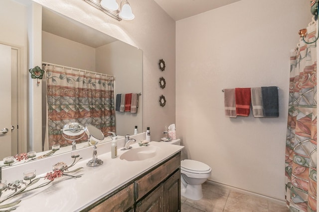 1013 Vista View Dr, Burleson, TX 76028 - full bathroom with toilet, tile patterned floors, a shower with curtain, and vanity