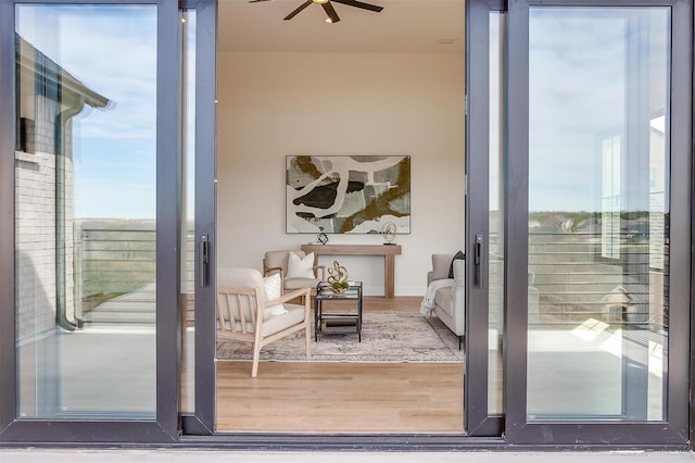 interior space with a ceiling fan