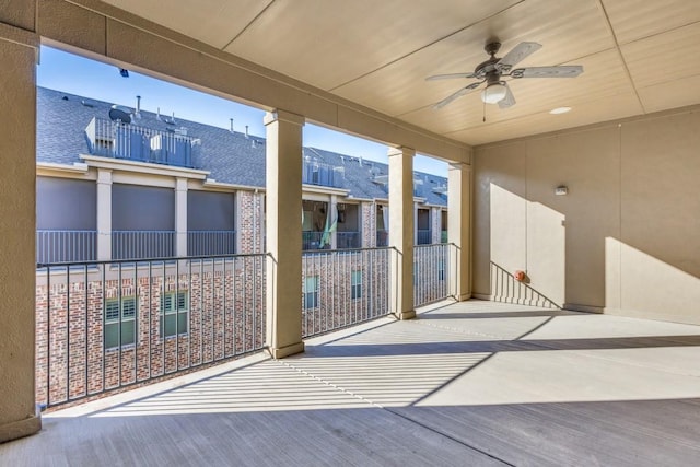 view of patio featuring ceiling fan