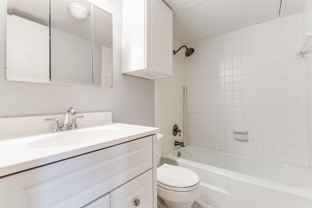 full bath with shower / tub combination, toilet, and vanity