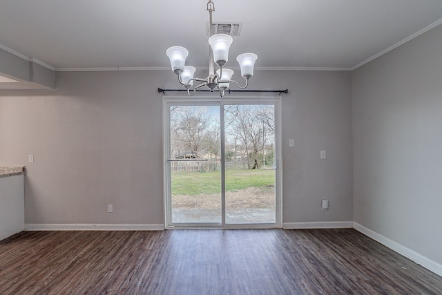 unfurnished dining area featuring a wealth of natural light, visible vents, wood finished floors, and ornamental molding