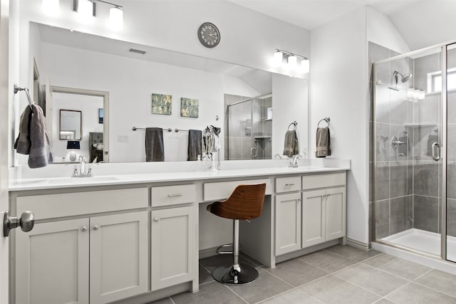 bathroom with a shower stall, visible vents, and a sink