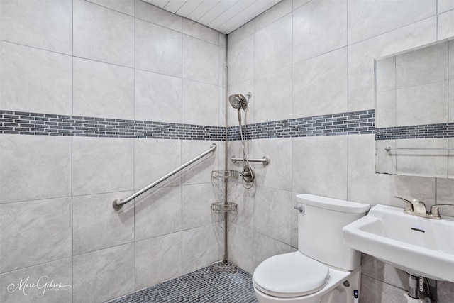 full bathroom featuring a sink, toilet, and a tile shower