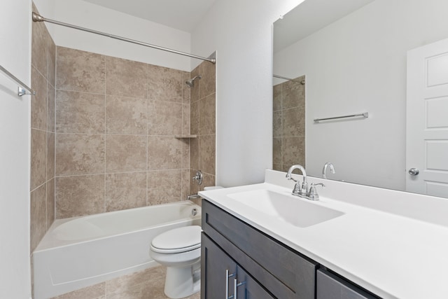 full bath with vanity, tile patterned floors, toilet, and tub / shower combination