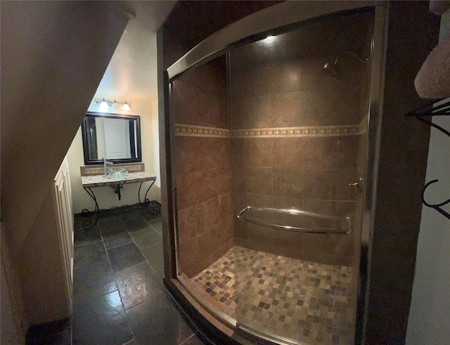 7045 Layman Dr, Eustace, TX 75124 - full bath with a stall shower, vanity, and tile patterned flooring