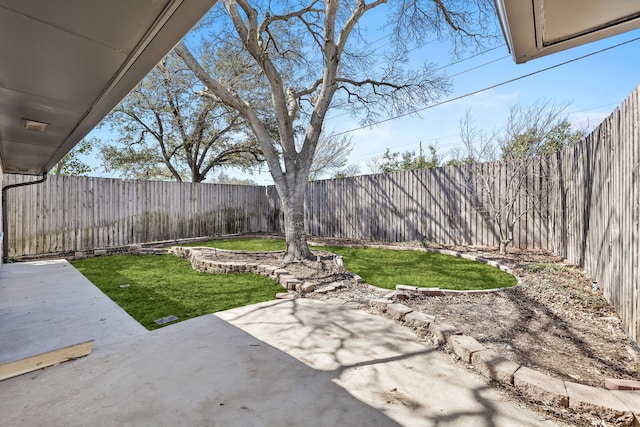 view of yard featuring a fenced backyard and a patio area