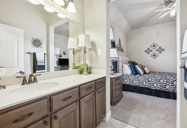 bathroom featuring vanity and ceiling fan