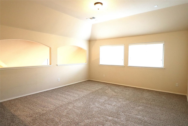 spare room with visible vents, plenty of natural light, and carpet flooring