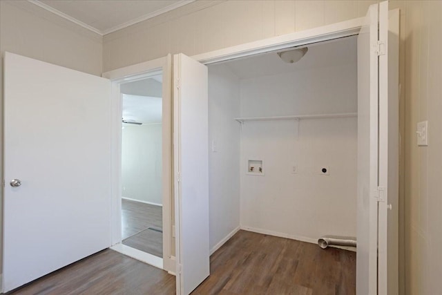 laundry area featuring laundry area, hookup for a washing machine, electric dryer hookup, and wood finished floors