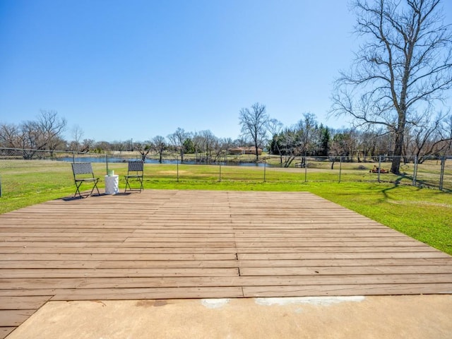 wooden deck with a yard and fence