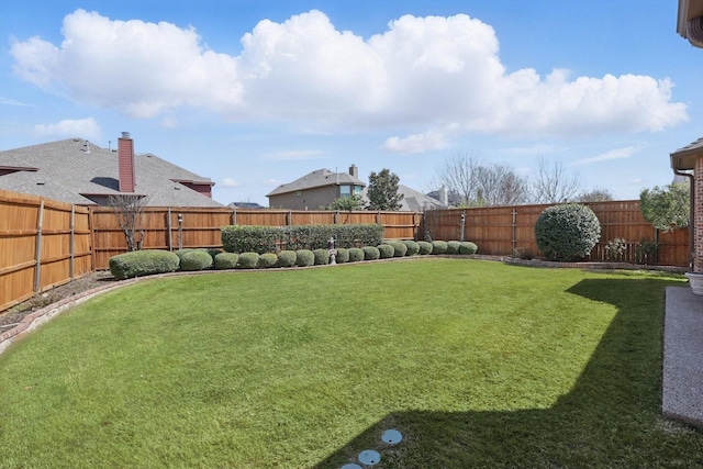 view of yard with a fenced backyard