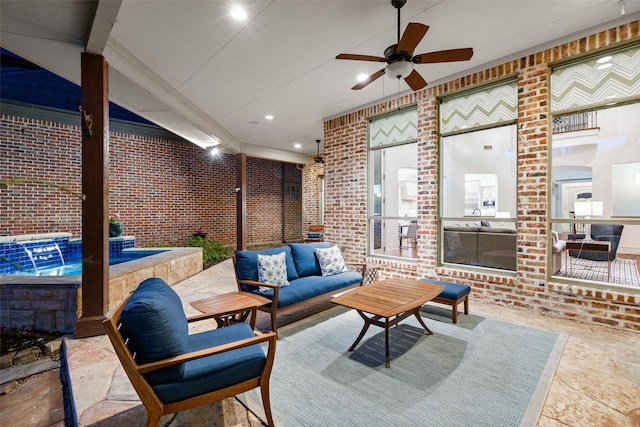 view of patio / terrace featuring ceiling fan and outdoor lounge area