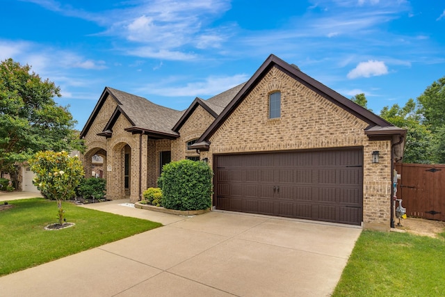 305 Dorset Ct, Roanoke, TX 76262 - french country home with brick siding, concrete driveway, a garage, and roof with shingles