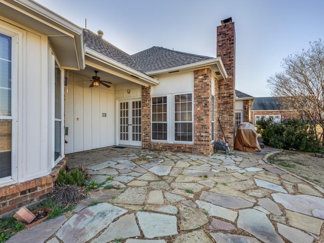 view of patio / terrace featuring french doors and ceiling fan