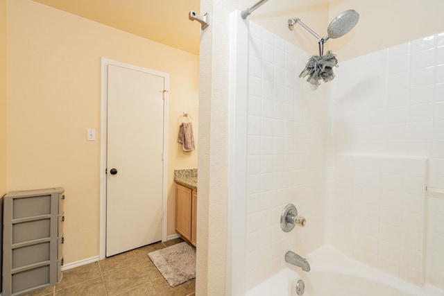 bathroom with tile patterned floors, vanity, and shower / bathtub combination