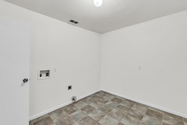 laundry room featuring visible vents, washer hookup, baseboards, hookup for an electric dryer, and laundry area