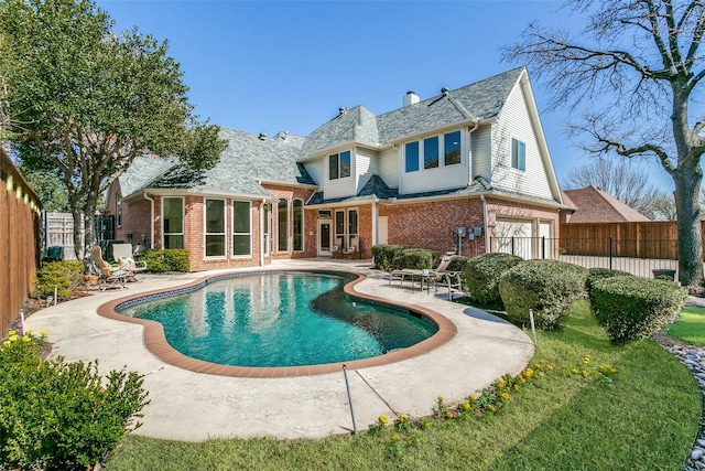 view of swimming pool with a patio, a fenced backyard, and a fenced in pool