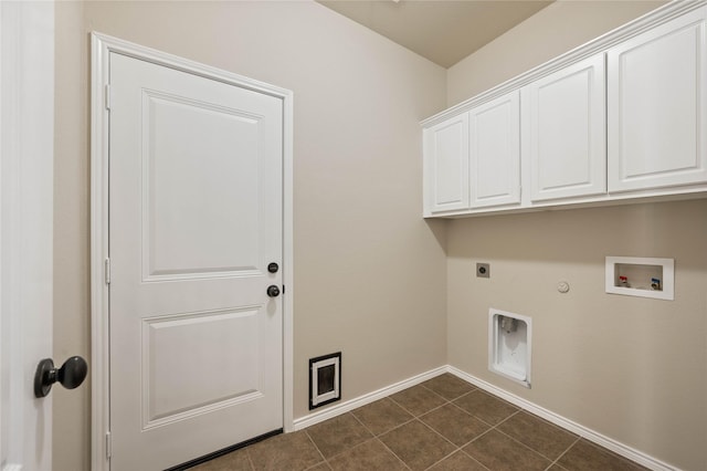 laundry room with washer hookup, hookup for a gas dryer, cabinet space, baseboards, and hookup for an electric dryer