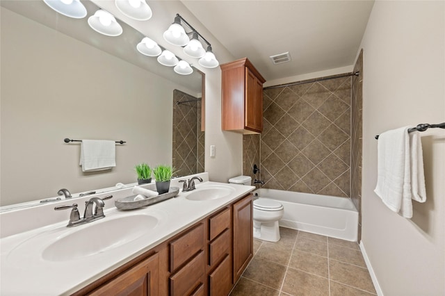 full bathroom featuring tile patterned flooring, double vanity, toilet, and a sink