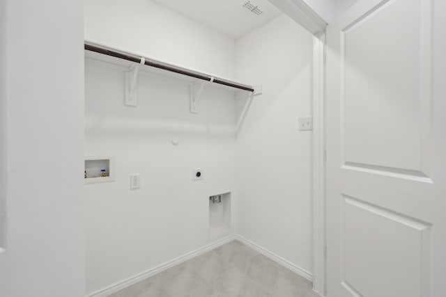 laundry area with visible vents, laundry area, hookup for a washing machine, hookup for a gas dryer, and electric dryer hookup