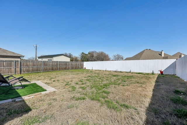 view of yard featuring a fenced backyard