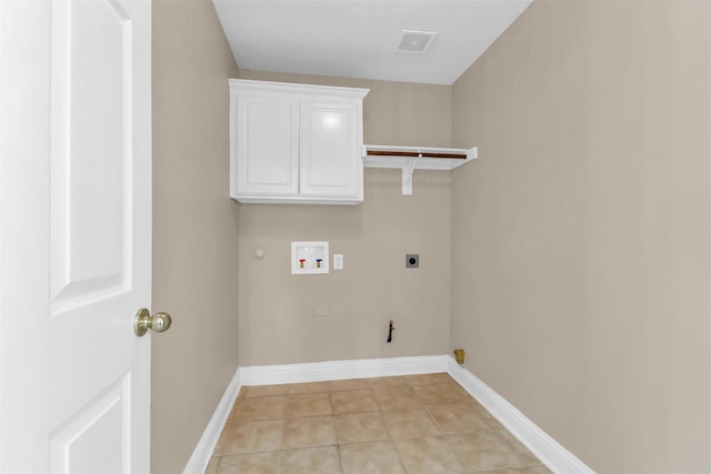 laundry room with visible vents, washer hookup, light tile patterned floors, hookup for a gas dryer, and electric dryer hookup