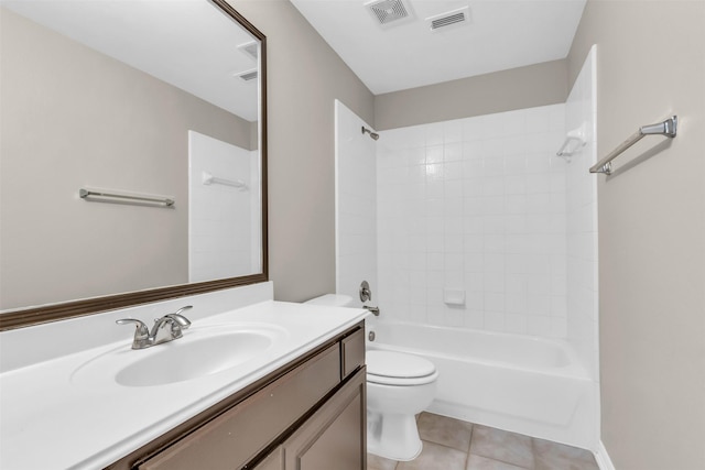 full bathroom with tile patterned floors, visible vents, toilet, and shower / tub combination