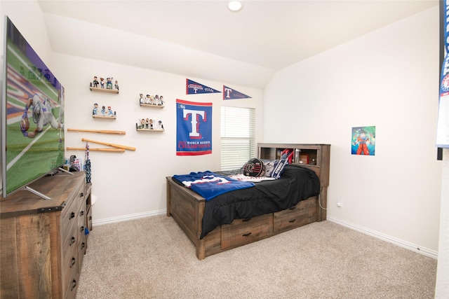 7409 Autumn Grove Ln, Ponder, TX 76259 - bedroom featuring light colored carpet, baseboards, and lofted ceiling