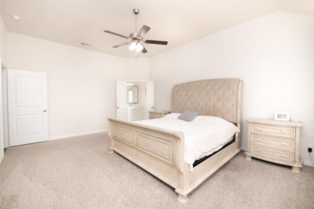 7409 Autumn Grove Ln, Ponder, TX 76259 - bedroom featuring light colored carpet, baseboards, a ceiling fan, and vaulted ceiling