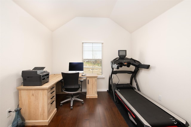 7409 Autumn Grove Ln, Ponder, TX 76259 - office space featuring dark wood-style floors and vaulted ceiling