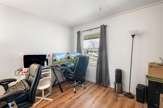 office space with wood finished floors