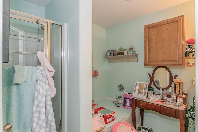 bathroom with a stall shower