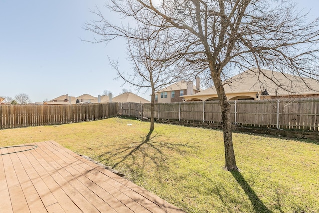 view of yard featuring a deck and a fenced backyard