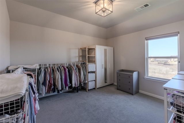 spacious closet featuring visible vents and carpet