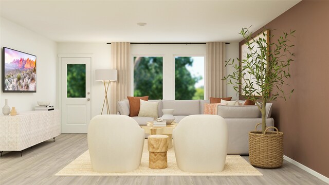 living area featuring baseboards and wood finished floors