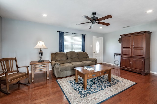 751 E Cooper St, Van Alstyne, TX 75495 - living area featuring ceiling fan, baseboards, wood finished floors, and recessed lighting