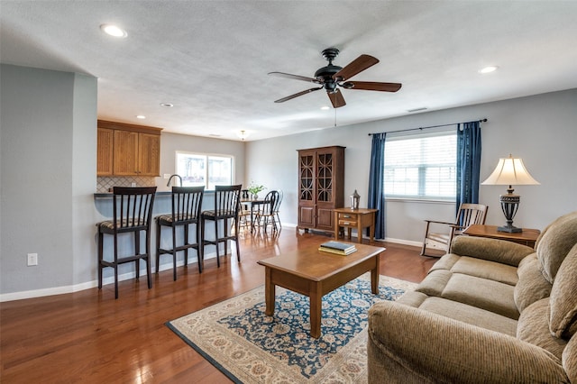 751 E Cooper St, Van Alstyne, TX 75495 - living room with ceiling fan, recessed lighting, healthy amount of natural light, and dark wood-type flooring