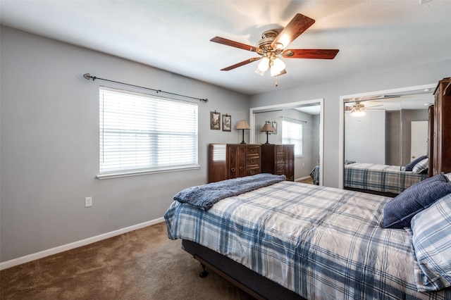 751 E Cooper St, Van Alstyne, TX 75495 - carpeted bedroom with two closets, baseboards, and a ceiling fan