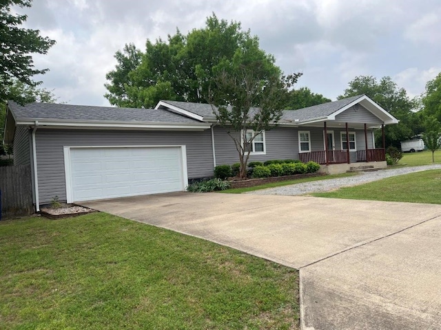 751 E Cooper St, Van Alstyne, TX 75495 - ranch-style home featuring a porch, concrete driveway, an attached garage, and a shingled roof