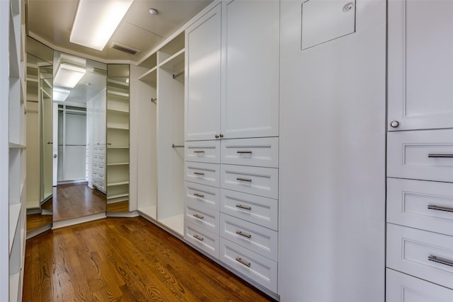 walk in closet with dark wood-type flooring and visible vents