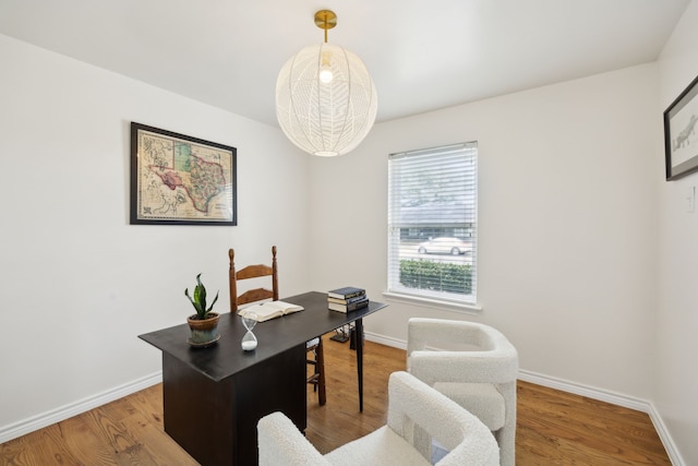 office with baseboards and wood finished floors