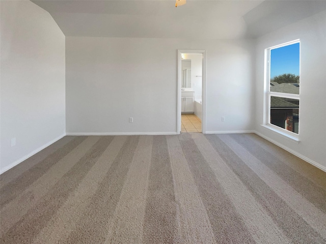 spare room featuring carpet and baseboards