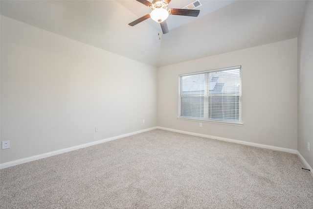 900 Juneberry Dr, Denton, TX 76207 - carpeted empty room featuring vaulted ceiling, a ceiling fan, visible vents, and baseboards