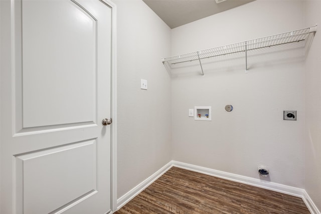 900 Juneberry Dr, Denton, TX 76207 - washroom featuring gas dryer hookup, dark wood finished floors, laundry area, electric dryer hookup, and washer hookup