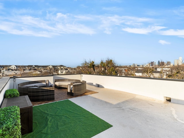 view of patio with a residential view and outdoor lounge area