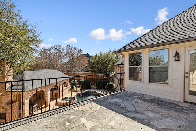 view of patio featuring a fenced in pool