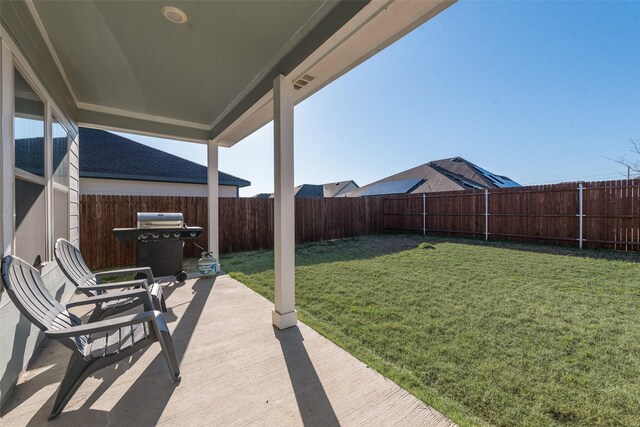 view of yard with a patio area and a fenced backyard