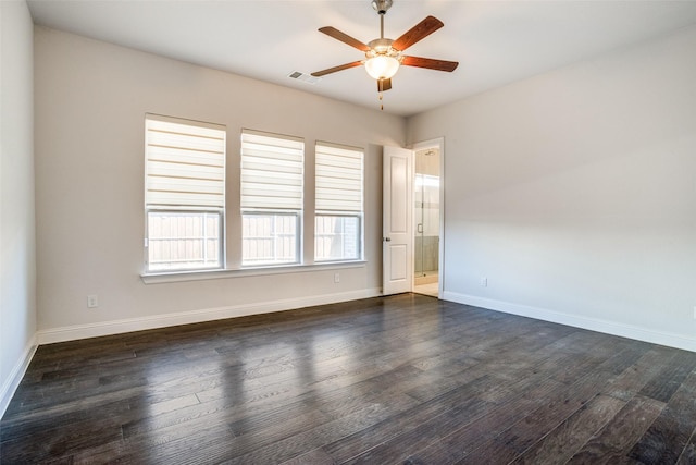 814 Davids Way, Allen, TX 75013 - spare room featuring dark wood finished floors, visible vents, baseboards, and ceiling fan
